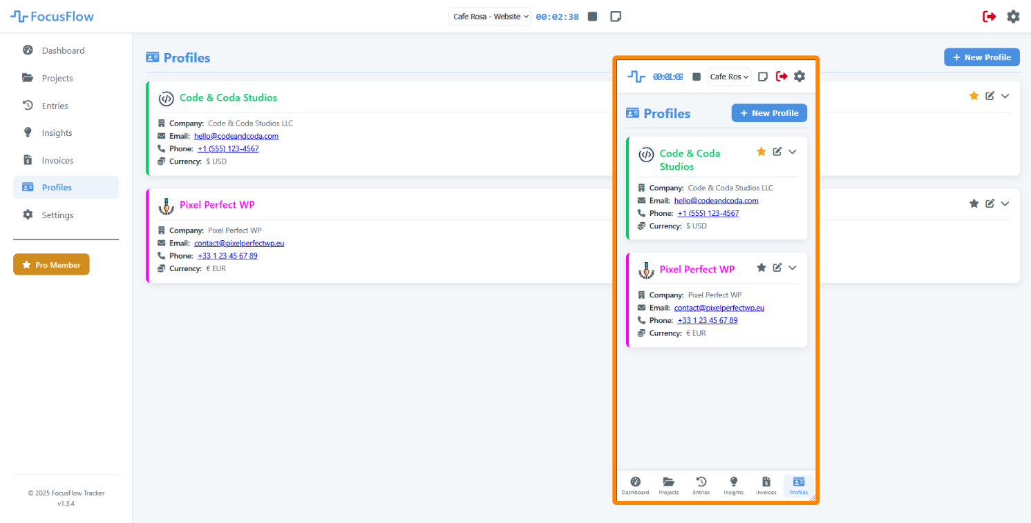 FocusFlow Profiles View